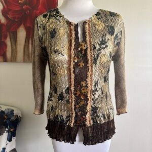 Alberto Makali Embellished Chevron Knit Lightweight Sweater In Earth tones Sz S